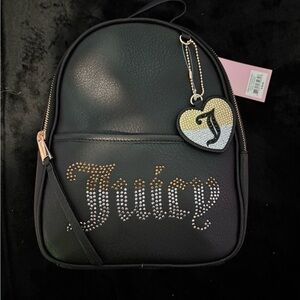 Juicy Couture Black Mini Backpack with Gold Crystal Logo and Heart Charm